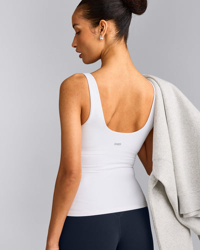 SoftMotion™ Scoop Neck Tank Top with Gray Logo | White