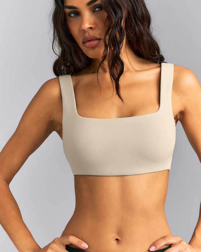 SoftMotion™ Soft Square Neck Sports Bra | Oatmeal