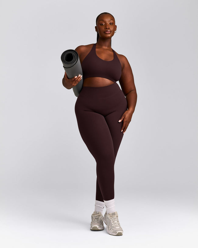 SoftMotion™ Sports Bra with Gray Logo | Plum Brown