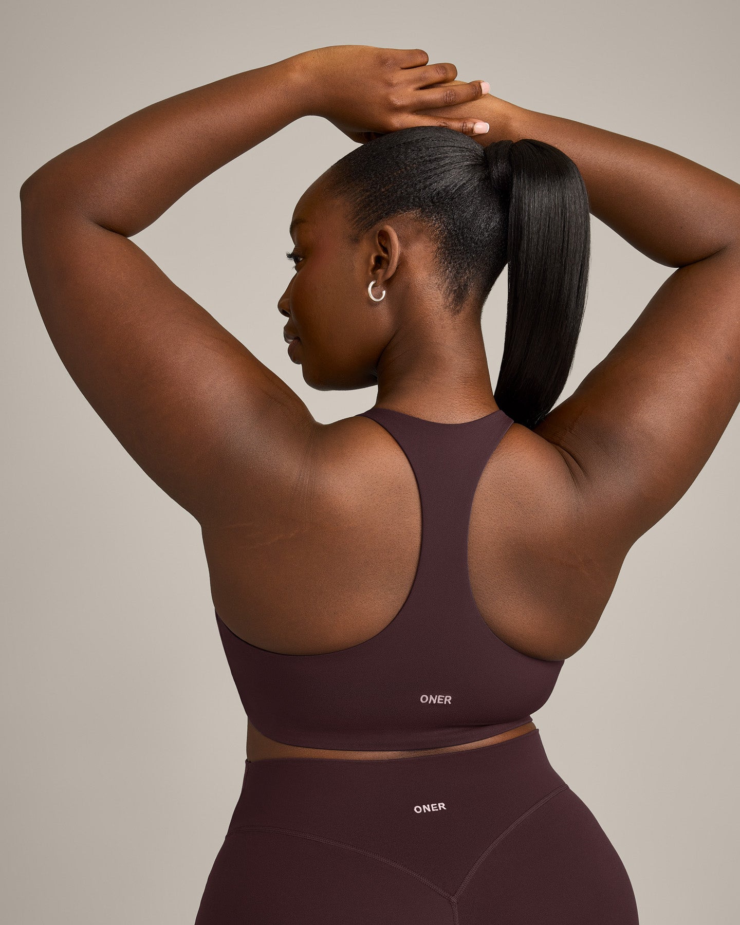 SoftMotion™ Sports Bra with Gray Logo | Plum Brown