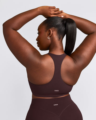 SoftMotion™ Sports Bra with Gray Logo | Plum Brown