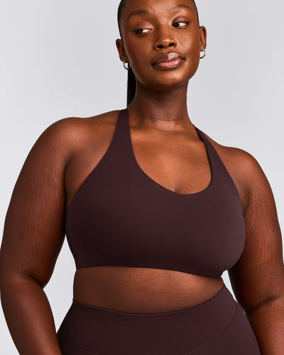 SoftMotion™ Sports Bra with Gray Logo | Plum Brown