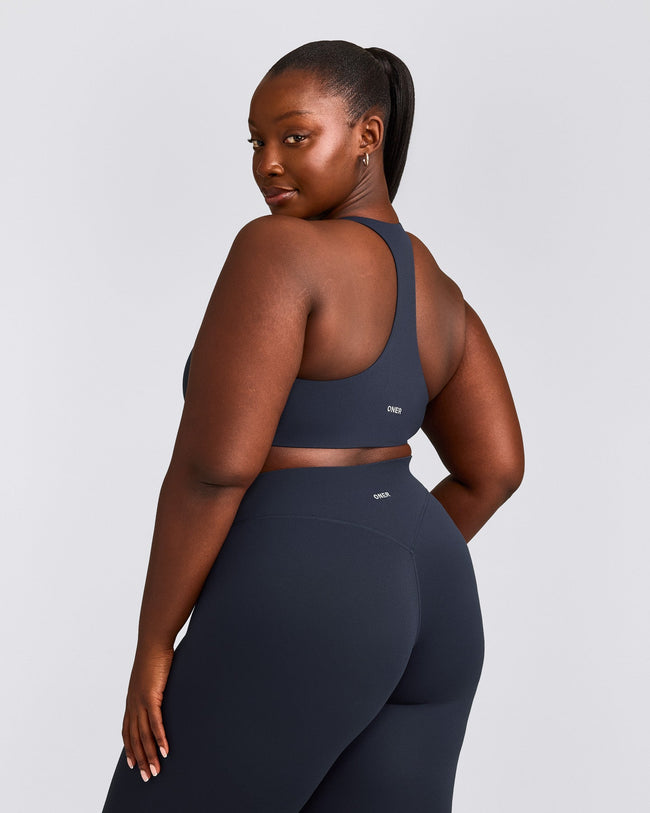 SoftMotion™ Sports Bra with Gray Logo | True Blue