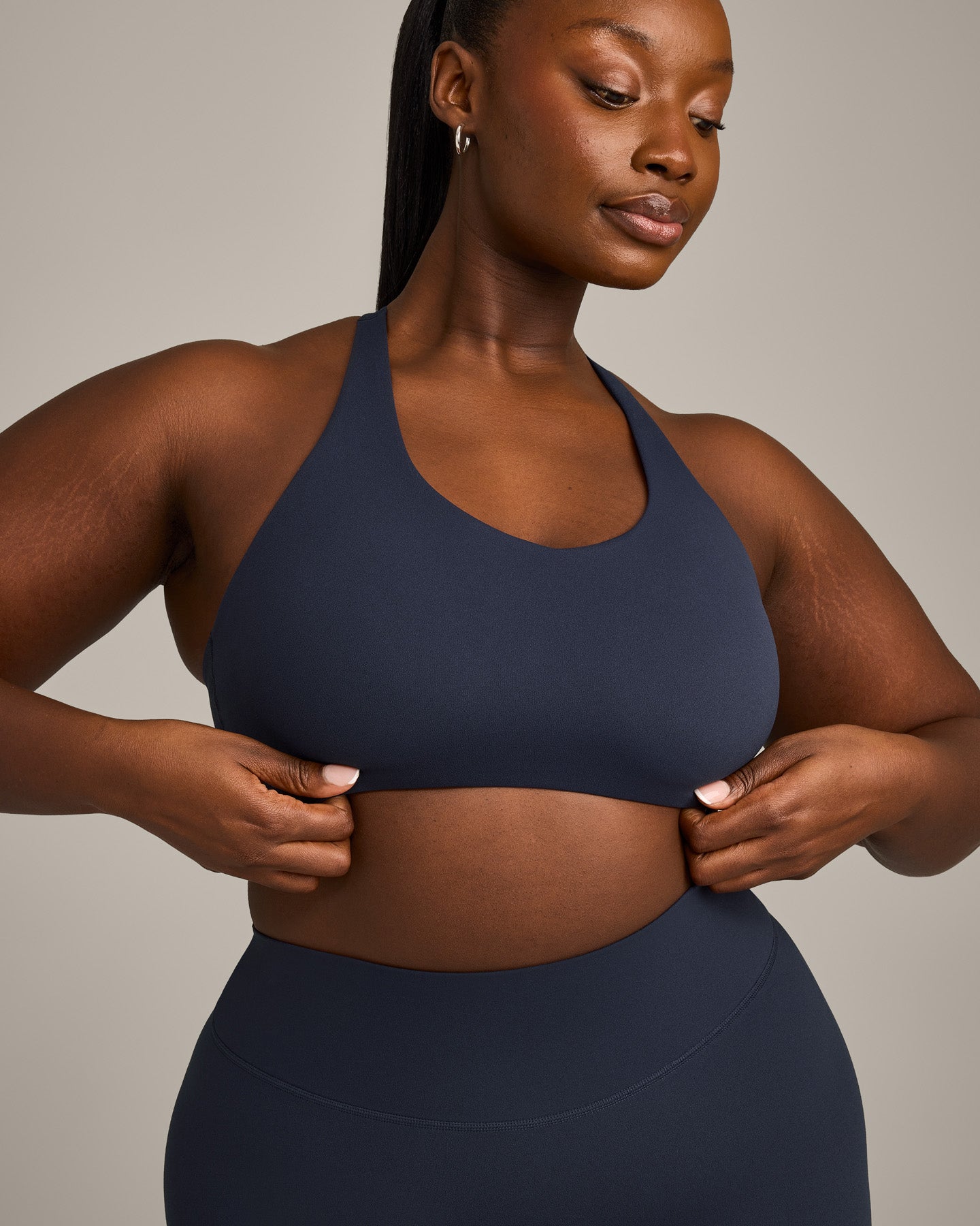 SoftMotion™ Sports Bra with Gray Logo | True Blue