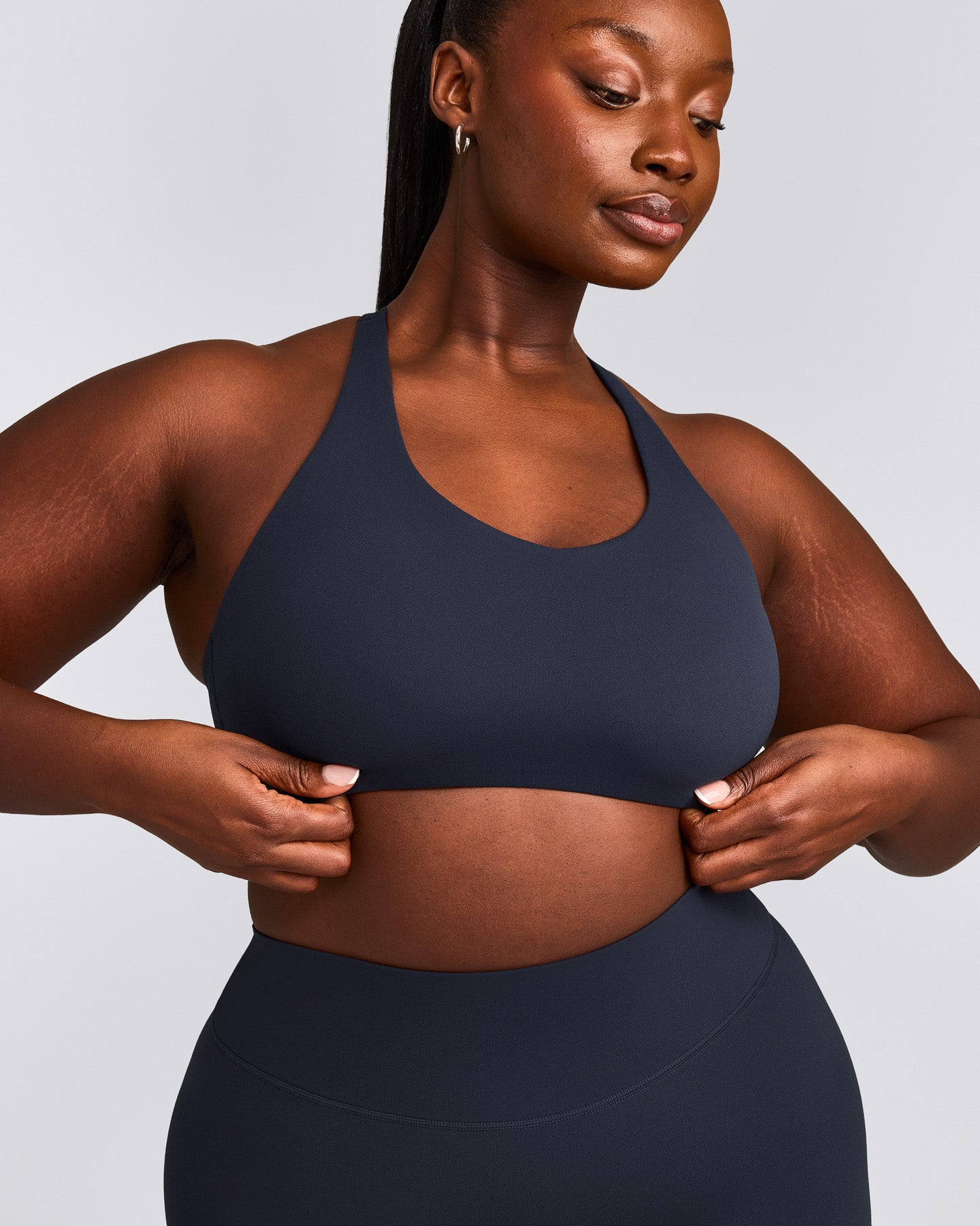 SoftMotion™ Sports Bra with Gray Logo | True Blue