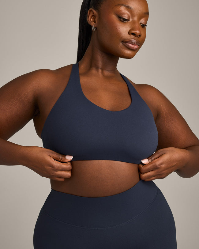 SoftMotion™ Sports Bra with Gray Logo | True Blue