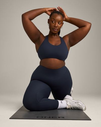 SoftMotion™ Sports Bra with Gray Logo | True Blue