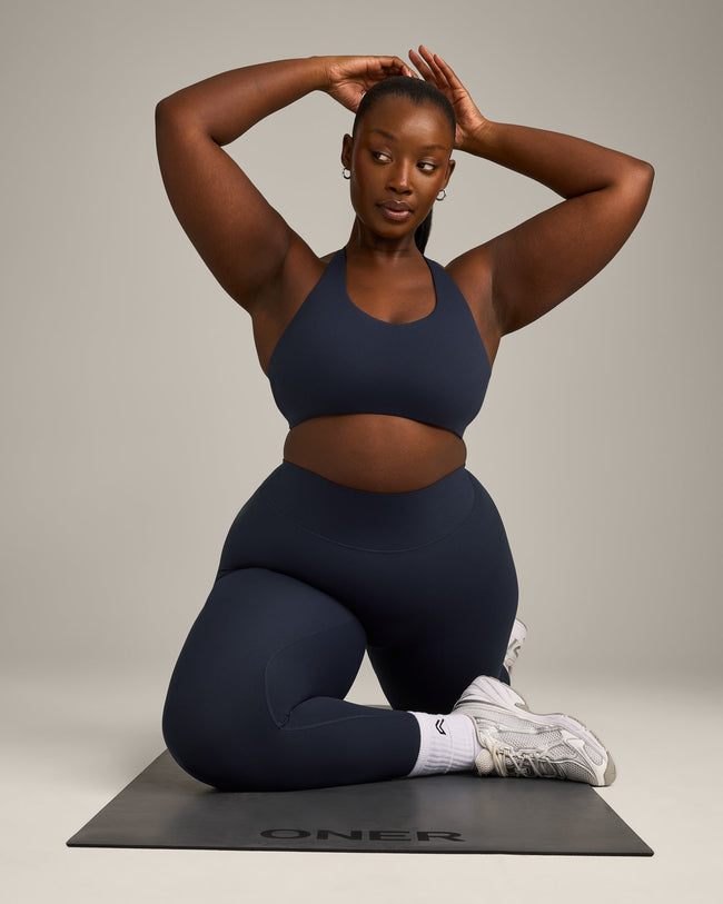 SoftMotion™ Sports Bra with Gray Logo | True Blue