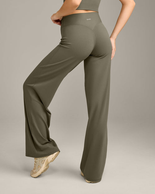 SoftMotion™ Straight Leg Pants with Gray Logo | Alpine Green