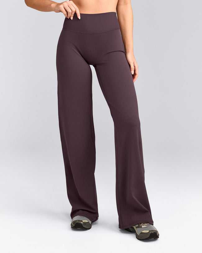 SoftMotion™ Straight Leg Pants with Gray Logo | Dark Umber Brown