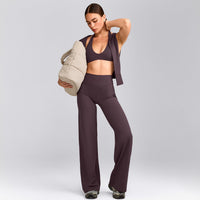 SoftMotion™ Straight Leg Pants with Gray Logo | Dark Umber Brown