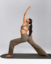 SoftMotion™ Straight Leg Pants with Gray Logo | Moss Brown
