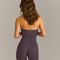 SoftMotion™ Strappy Halter Neck Tank Top with Built in Shelf with Gray Logo | Dark Umber Brown