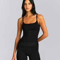 SoftMotion™ Strappy Mid Tank Top with Built in Bra Shelf New Branding | Black