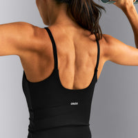 SoftMotion™ Strappy Mid Tank Top with Built in Bra Shelf New Branding | Black