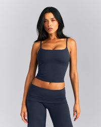 SoftMotion™ Strappy Mid Tank Top with Built in Bra Shelf | True Blue