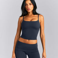SoftMotion™ Strappy Mid Tank Top with Built in Bra Shelf | True Blue