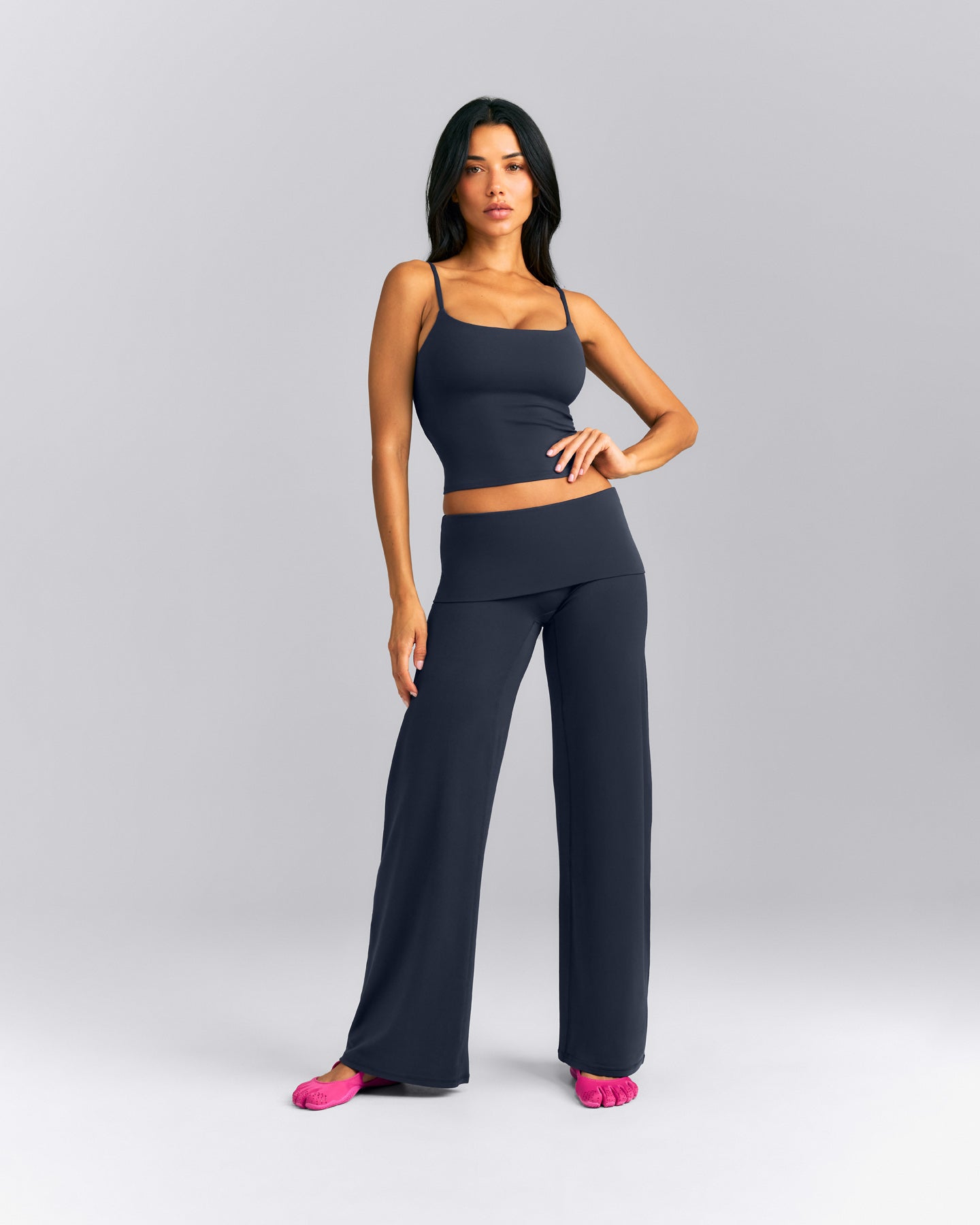 SoftMotion™ Strappy Mid Tank Top with Built in Bra Shelf | True Blue