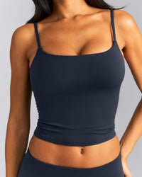 SoftMotion™ Strappy Mid Tank Top with Built in Bra Shelf | True Blue