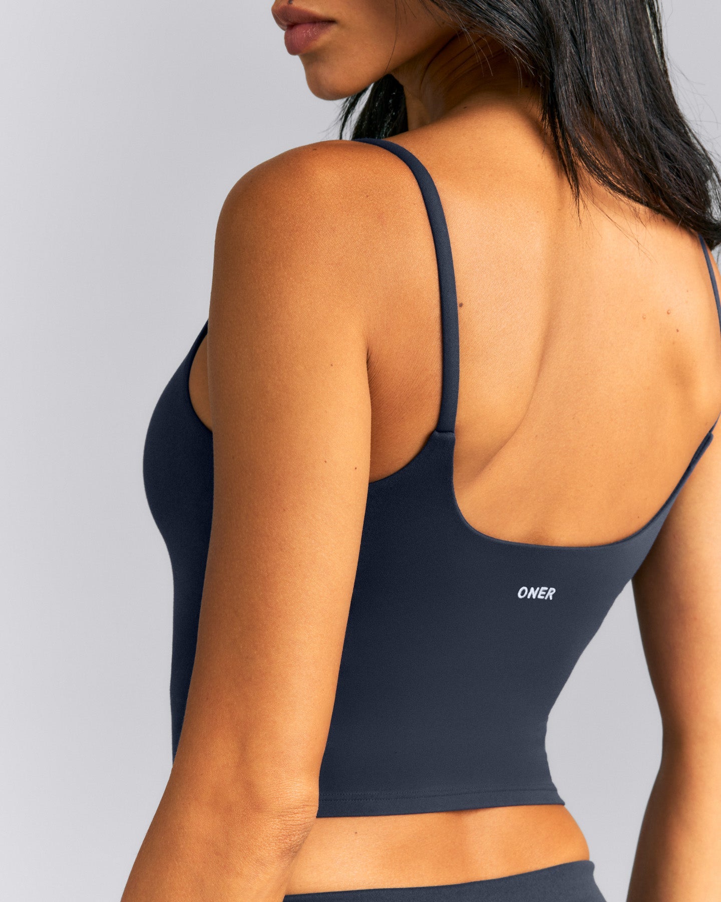 SoftMotion™ Strappy Mid Tank Top with Built in Bra Shelf | True Blue