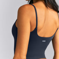 SoftMotion™ Strappy Mid Tank Top with Built in Bra Shelf | True Blue