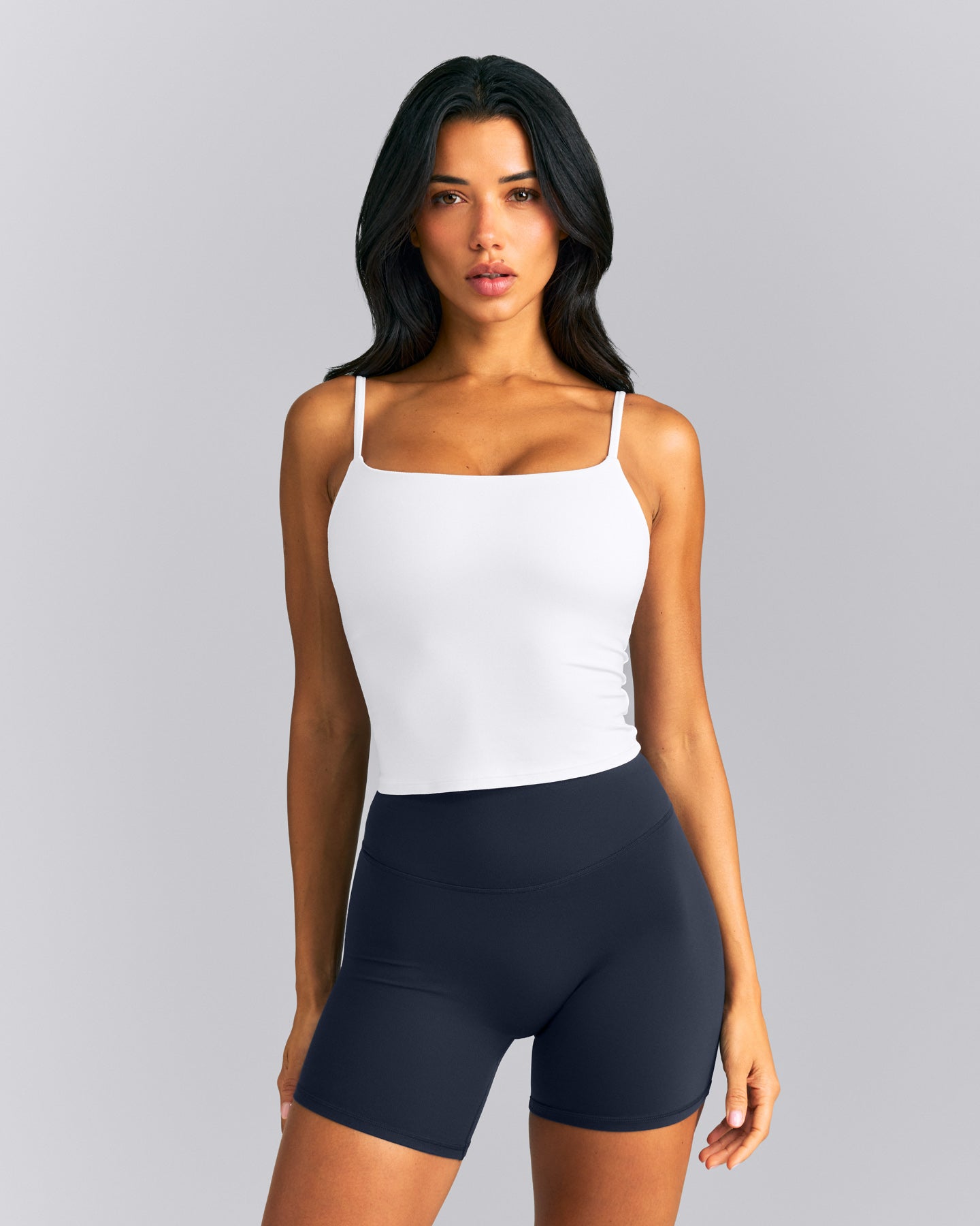 SoftMotion™ Strappy Mid Tank Top with Built in Bra Shelf New Branding | White