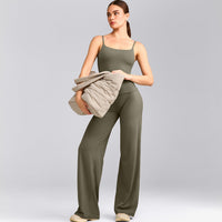 SoftMotion™ Strappy Tank Top with Built in Bra Shelf with Gray Logo | Alpine Green