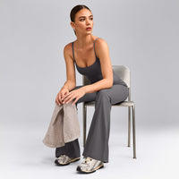 SoftMotion™ Strappy Mid Tank Top with Built in Bra Shelf with Gray Logo | Ash Gray