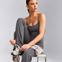 SoftMotion™ Strappy Mid Tank Top with Built in Bra Shelf with Gray Logo | Ash Gray