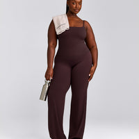 SoftMotion™ Strappy Mid Tank Top with Built in Bra Shelf with Gray Logo | Plum Brown
