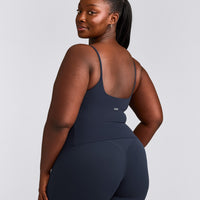 SoftMotion™ Strappy Mid Tank Top with Built in Bra Shelf with Gray Logo | True Blue
