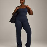 SoftMotion™ Strappy Mid Tank Top with Built in Bra Shelf with Gray Logo | True Blue