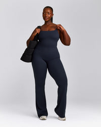 SoftMotion™ Strappy Mid Tank Top with Built in Bra Shelf with Gray Logo | True Blue