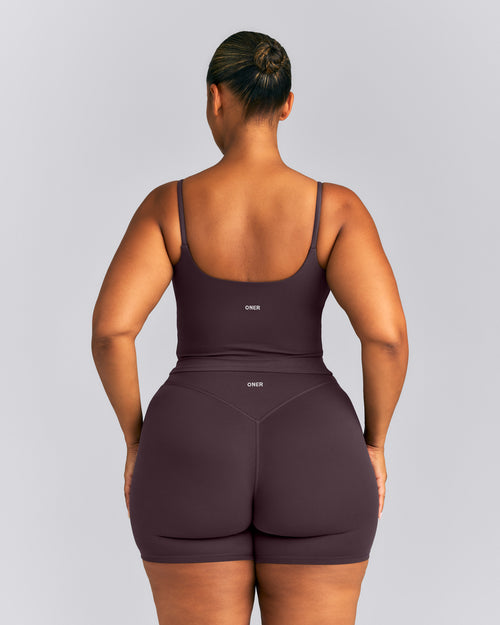 SoftMotion™ Strappy Mid Tank Top with Built in Bra Shelf | Dark Umber Brown