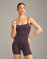 SoftMotion™ Strappy Mid Vest with Built in Bra Shelf with Gray Logo | Dark Umber Brown
