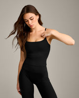 SoftMotion™ Strappy Mid Vest with Built in Bra Shelf with Gray Logo | Black