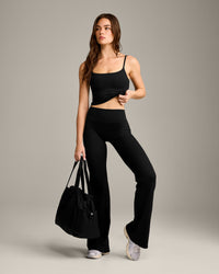 SoftMotion™ Strappy Mid Vest with Built in Bra Shelf with Gray Logo | Black