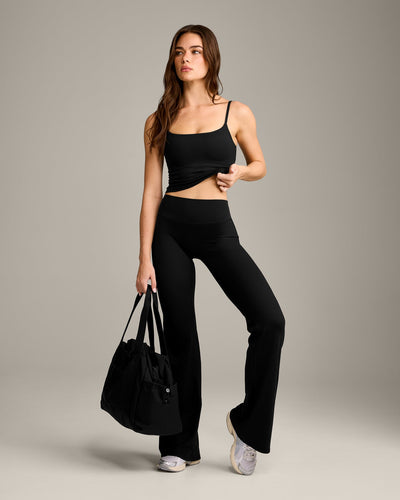 SoftMotion™ Strappy Mid Vest with Built in Bra Shelf with Gray Logo | Black