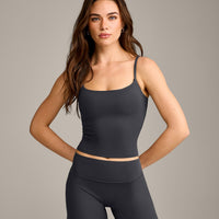 SoftMotion™ Strappy Mid Vest with Built in Bra Shelf with Gray Logo | Coal
