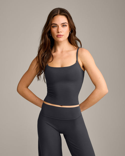 Oner Modal SoftMotion™ Strappy Mid Vest with Built in Bra Shelf with Gray Logo | Coal