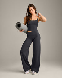 SoftMotion™ Strappy Mid Vest with Built in Bra Shelf with Gray Logo | Coal