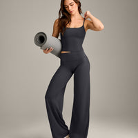 SoftMotion™ Strappy Mid Vest with Built in Bra Shelf with Gray Logo | Coal