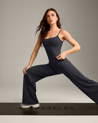 SoftMotion™ Strappy Mid Vest with Built in Bra Shelf with Gray Logo | Coal