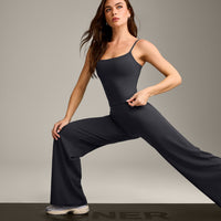 SoftMotion™ Strappy Mid Vest with Built in Bra Shelf with Gray Logo | Coal