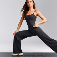 SoftMotion™ Strappy Mid Tank Top with Built in Bra Shelf with Gray Logo | Coal