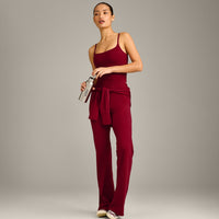 SoftMotion™ Strappy Mid Vest with Built in Bra Shelf with Gray Logo | Ruby Red