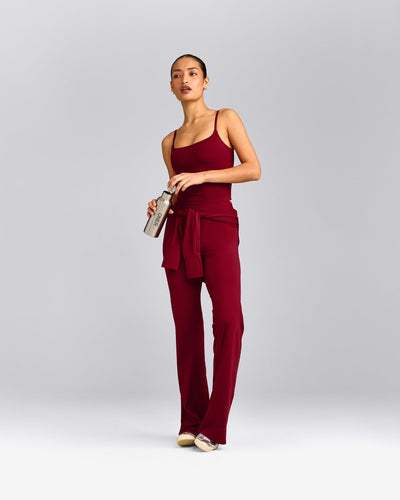 SoftMotion™ Strappy Mid Tank Top with Built in Bra Shelf with Gray Logo | Ruby Red