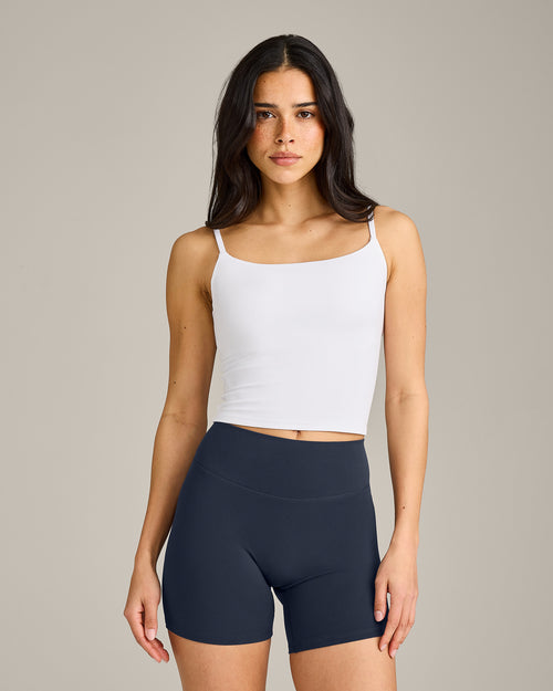 SoftMotion™ Strappy Mid Tank Top with Built in Bra Shelf | White