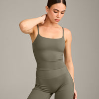 SoftMotion™ Strappy Mid Vest with Built in Bra Shelf with Gray Logo | Alpine Green