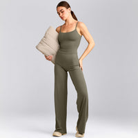 SoftMotion™ Strappy Mid Tank Top with Built in Bra Shelf with Gray Logo | Alpine Green